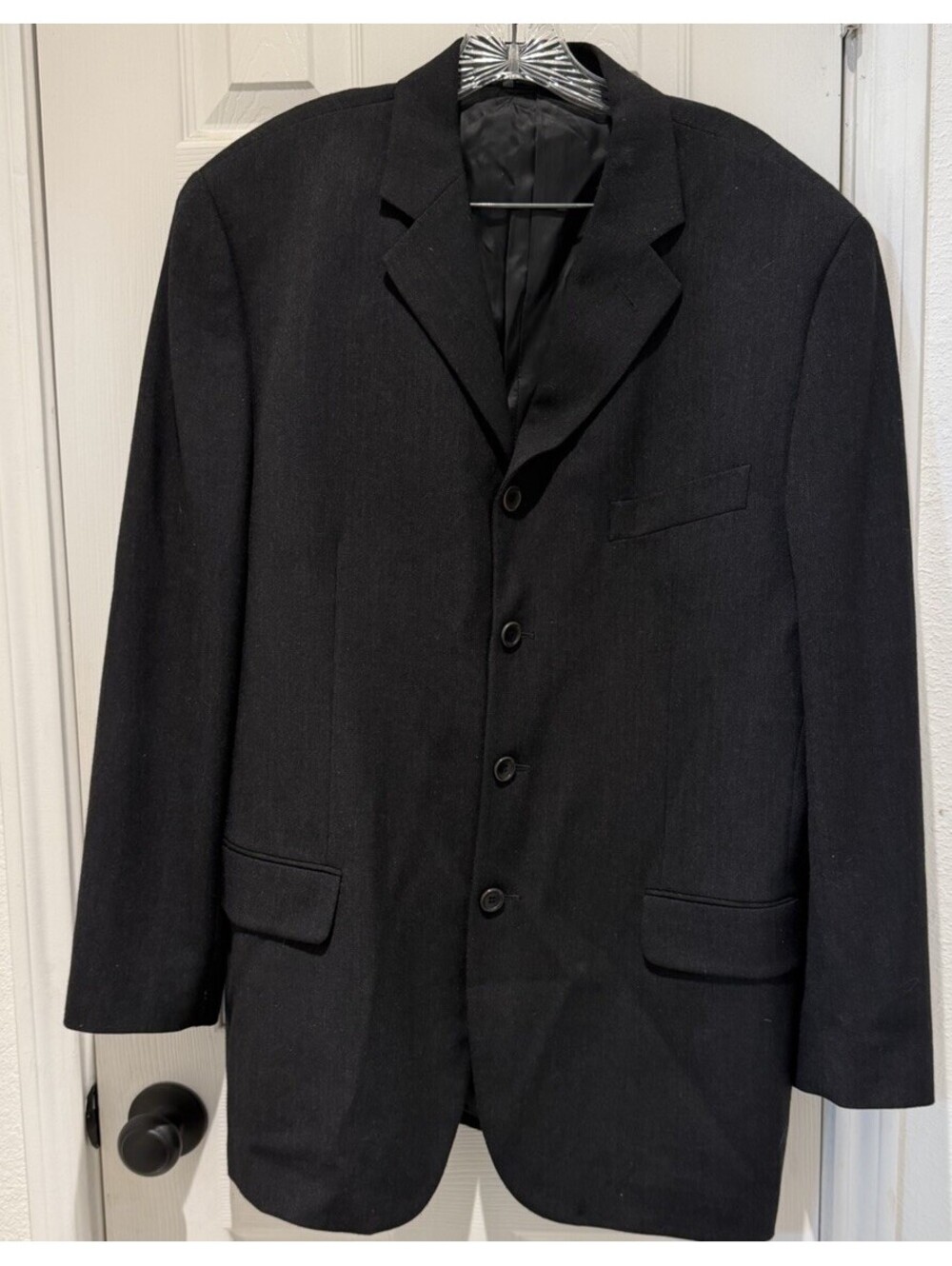 Mondo Di Marco Mens Black Wool Blend Blazer Sport Coat 3 Button Classic 42 Reg